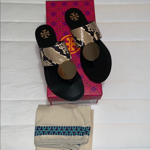 NWT Tory Burch® Patos Snakeskin-Embossed Leather Thong Sandals - Picture 8 of 10